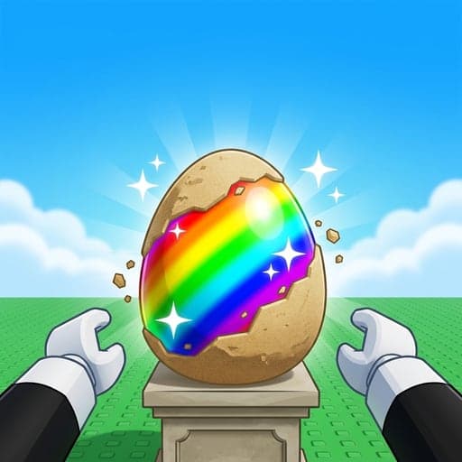 The icon made from it: the same hands and rainbow egg, close up in a square